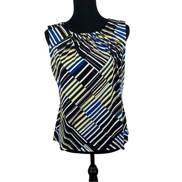 Calvin Klein Sleeveless Bold Stripes/Geometric Print Blouse Size Large Petite - Picture 4 of 8